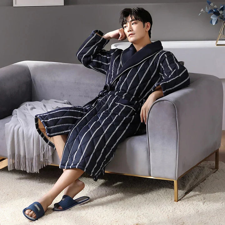 Quilted Three-Layer Long Dressing Gown - Wade