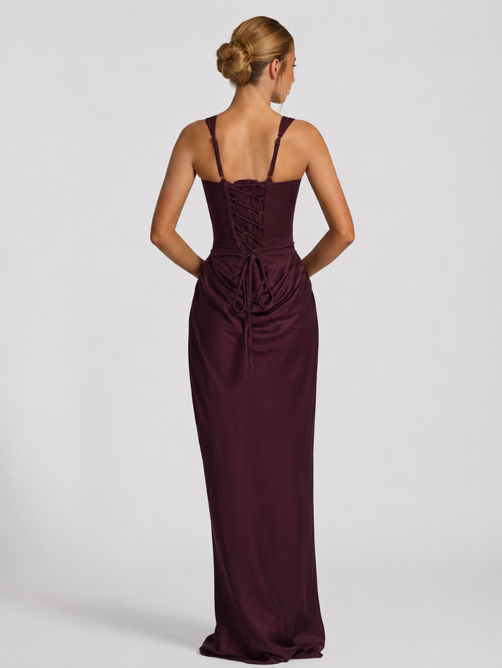 Corset Maxi Dress with Draped Skirt and Lace-Up Back 14