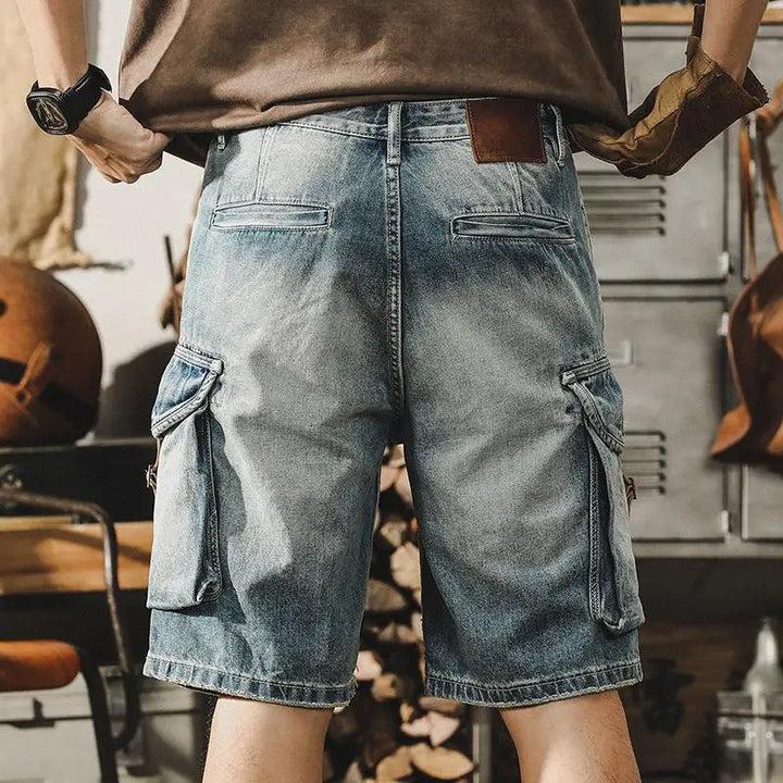 Férfi farmer cargo bermuda retro motoros stílusban – Ronex