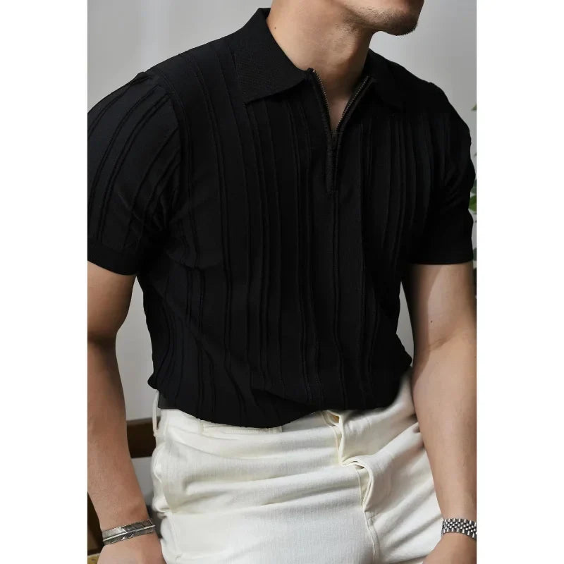 Slim Fit férfi póló nagy zipzárral – Fabrizio