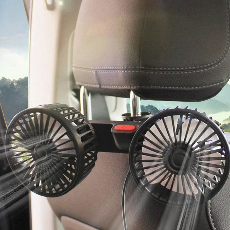 Hordozható USB Dupla Fejű Autós Ventilátor 360°-ban Forgatható 3 Sebességgel – CoolBreeze