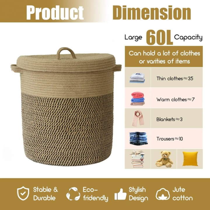 Woven Cotton Mosoda- és Tárolókosár Fedéllel 60L – Amara