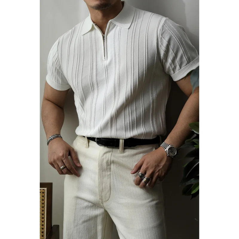 Slim Fit férfi póló nagy zipzárral – Fabrizio