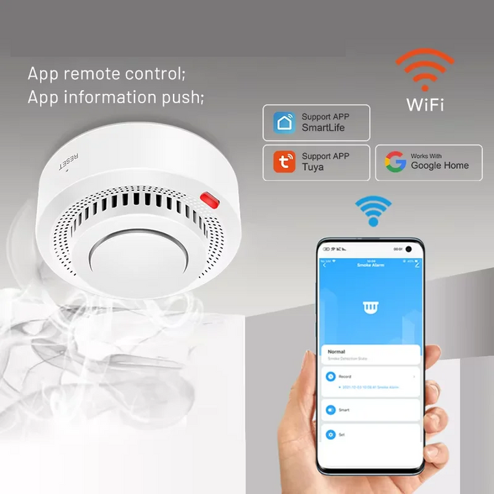Intelligens WiFi Füstérzékelő Tűzjelző 85dB – SafeSense