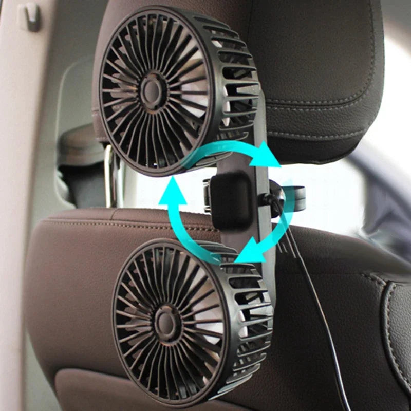 Hordozható USB Dupla Fejű Autós Ventilátor 360°-ban Forgatható 3 Sebességgel – CoolBreeze