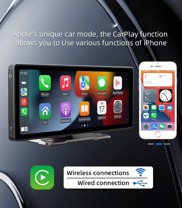 Univerzális 10,26 hüvelykes (26,06 cm) autós multimédia lejátszó vezeték nélküli CarPlay és Android Auto támogatással