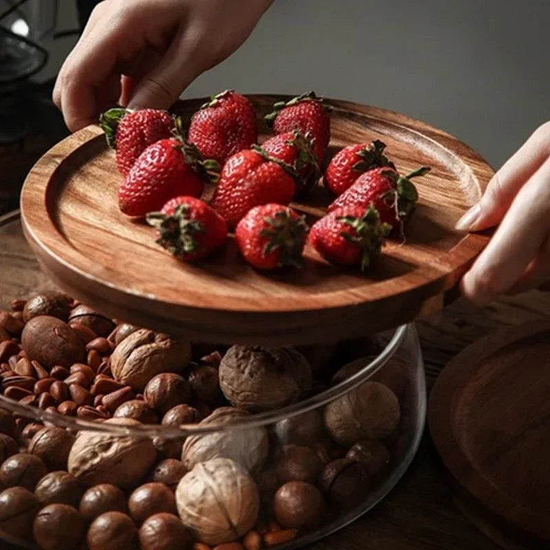 Üveg Tál Fa Fedéllel - NatureLux