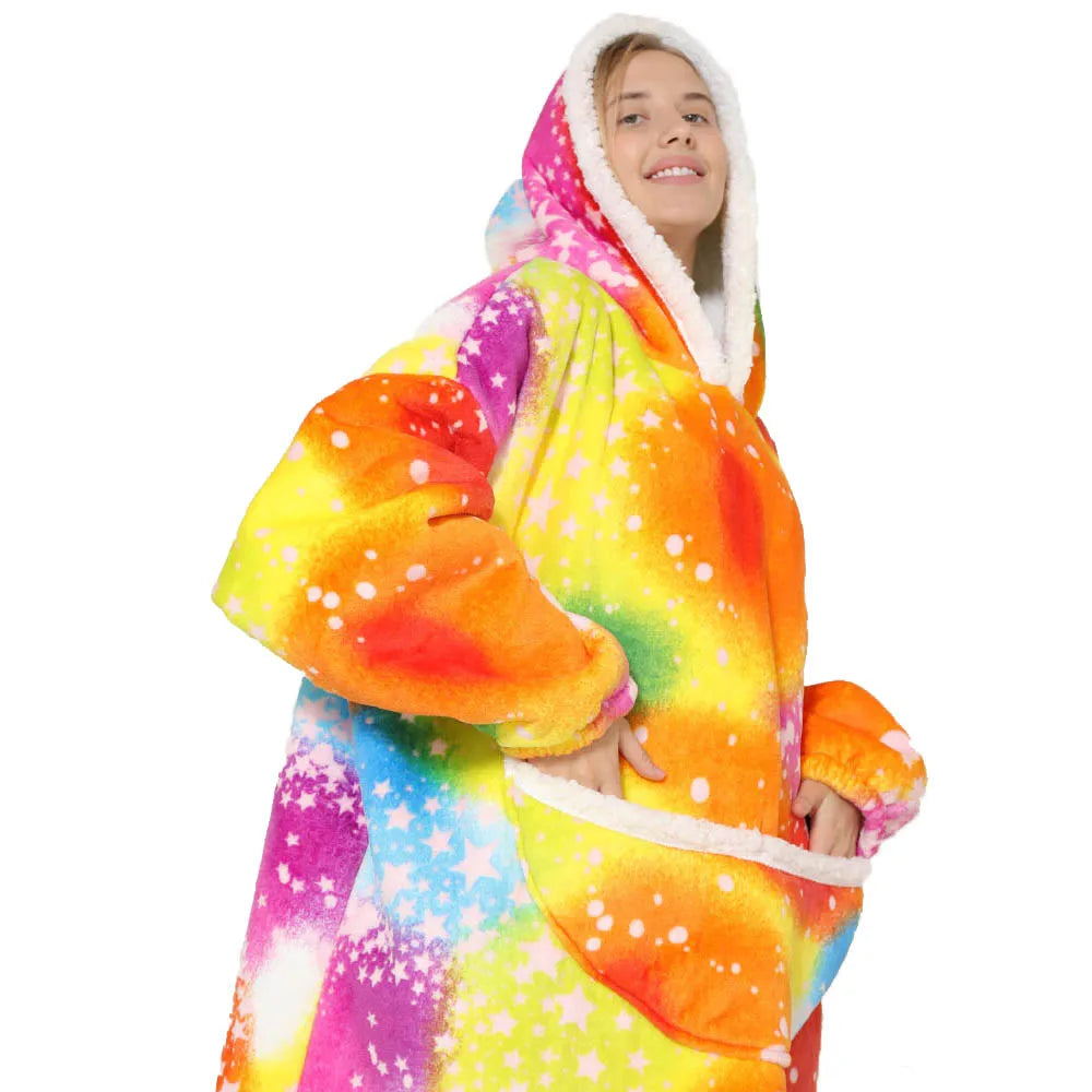 Túlméretes bolyhos takaró kapucnival és zsebekkel – SnugJoy