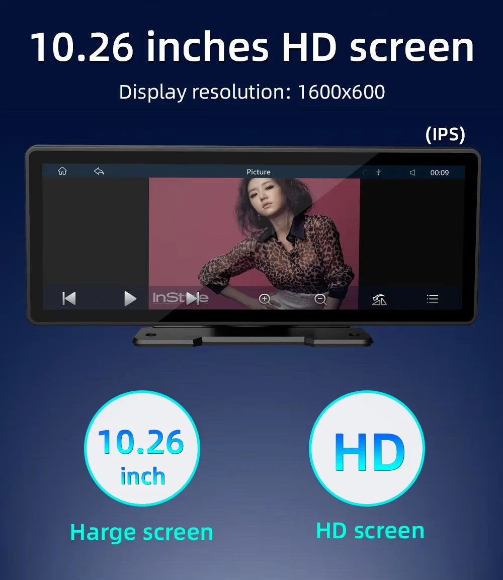 Univerzális 10,26 hüvelykes (26,06 cm) autós multimédia lejátszó vezeték nélküli CarPlay és Android Auto támogatással