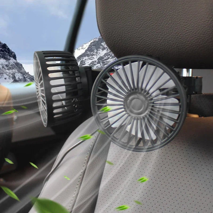 Hordozható USB Dupla Fejű Autós Ventilátor 360°-ban Forgatható 3 Sebességgel – CoolBreeze