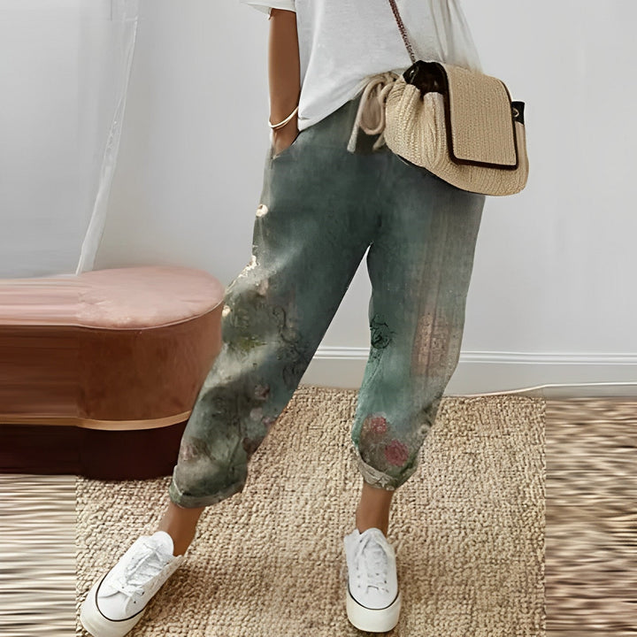 Boho női nadrág levélmintával – Selina