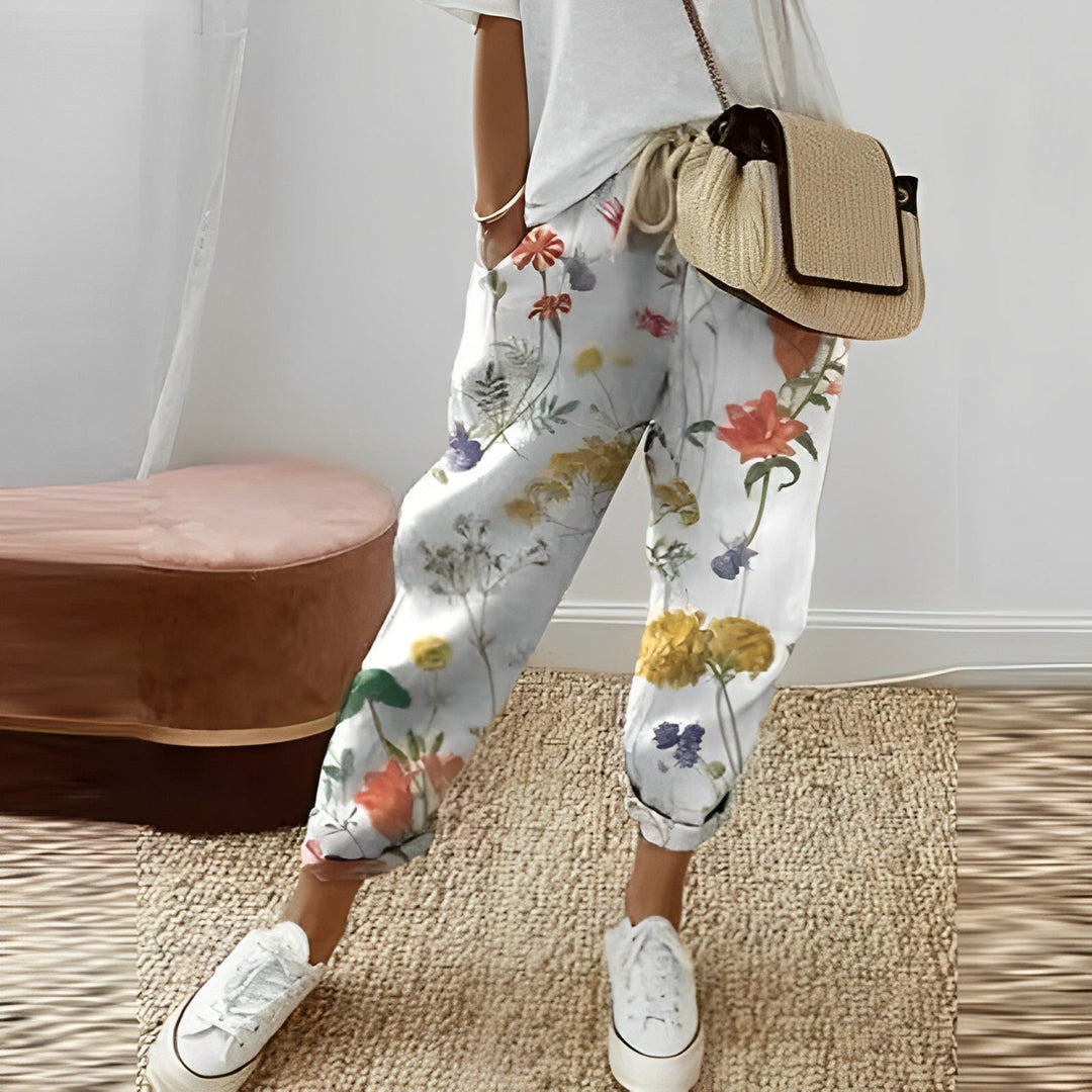 Boho női nadrág levélmintával – Selina