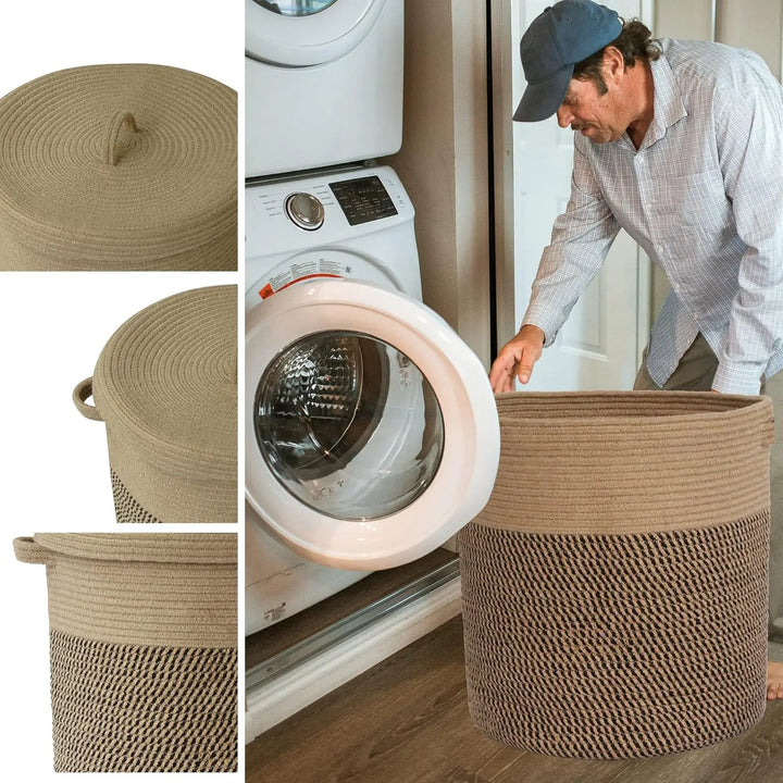 Woven Cotton Mosoda- és Tárolókosár Fedéllel 60L – Amara