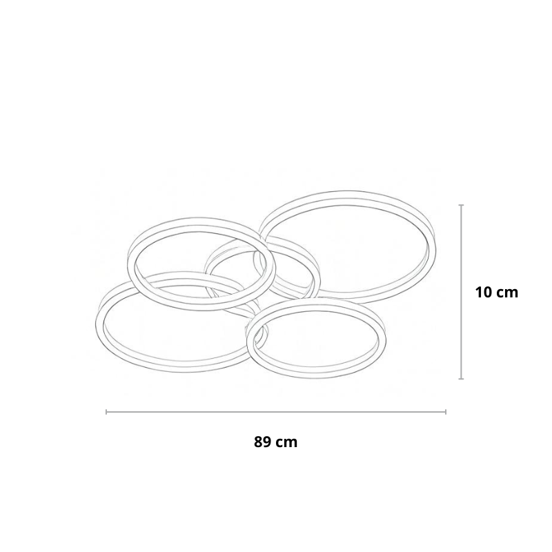 Vonalrajz a kisebb gyűrűs lámpáról, feltüntetett 10 cm magassággal és 89 cm szélességgel 11