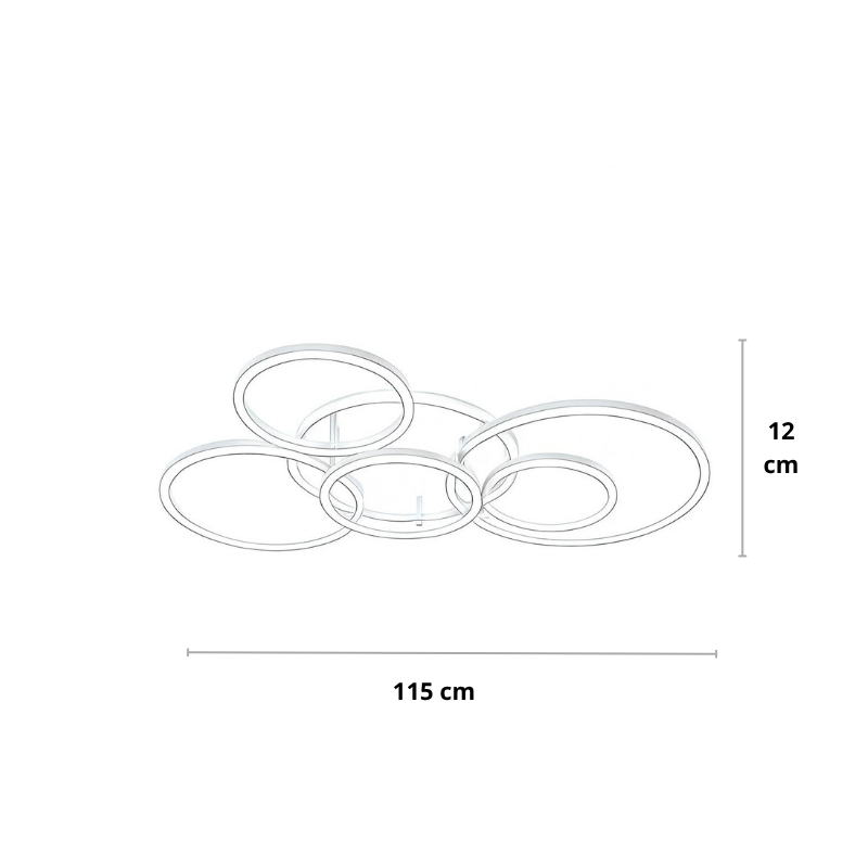 Vonalrajz a nagyobb gyűrűs lámpáról, feltüntetett 12 cm magassággal és 115 cm szélességgel 12