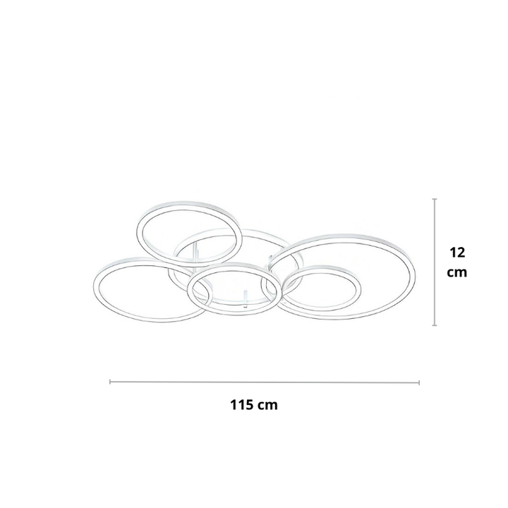 Vonalrajz a nagyobb gyűrűs lámpáról, feltüntetett 12 cm magassággal és 115 cm szélességgel 12