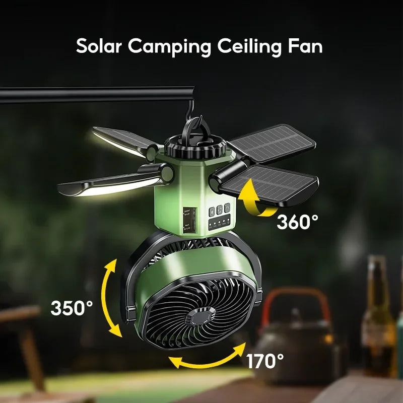 Napelemes kemping ventilátor 6000mAh akkumulátorral, LED fénnyel és 4 sebességes hűtéssel – SunBreeze