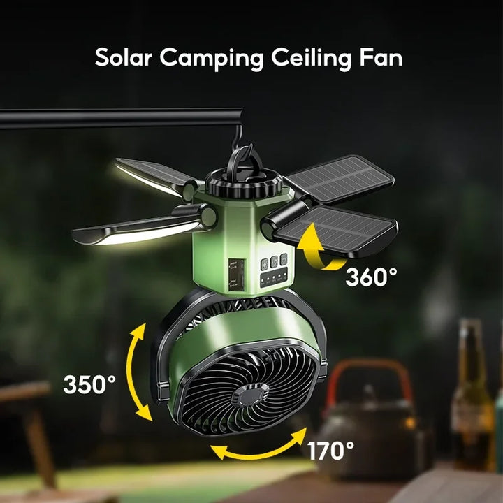Napelemes kemping ventilátor 6000mAh akkumulátorral, LED fénnyel és 4 sebességes hűtéssel – SunBreeze