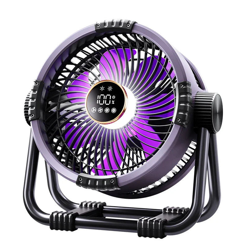 Kemping Ventilátor 20000mAh Akkumulátorral, LED Fénnyel és Távvezérléssel – WindMate