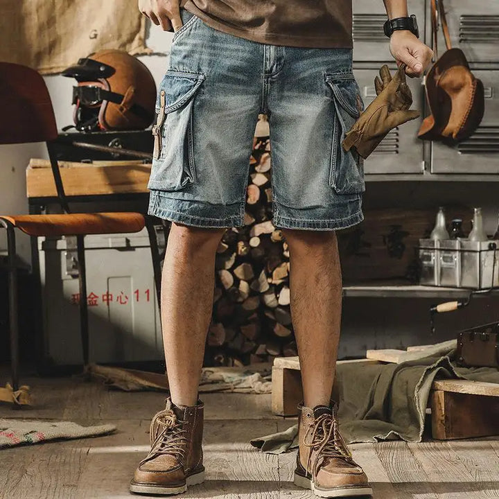 Férfi farmer cargo bermuda retro motoros stílusban – Ronex