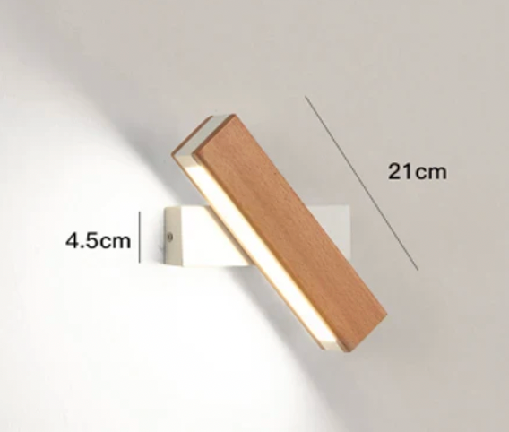 Fehér tartóelemű, elforgatott fa lámpa méretrajzzal: 21 cm hosszú, 4,5 cm magas. 4