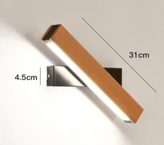 Fekete tartóelemű, elforgatott hosszabb fa lámpa méretjelöléssel: 31 cm hosszú, 4,5 cm magas. 5
