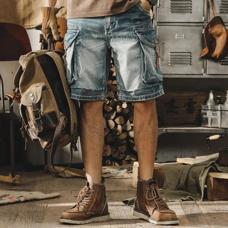 Férfi farmer cargo bermuda retro motoros stílusban – Ronex