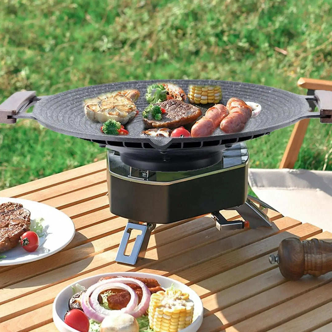 Hordozható alumínium grill serpenyő fogantyúkkal kempingezéshez és grillezéshez – Arlo