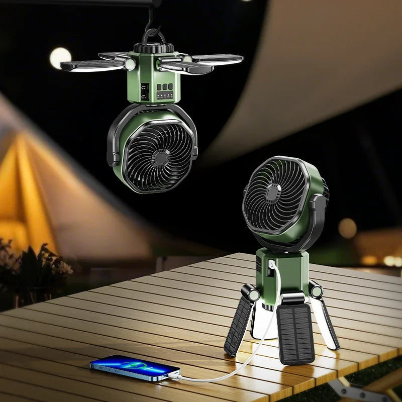 Napelemes kemping ventilátor 6000mAh akkumulátorral, LED fénnyel és 4 sebességes hűtéssel – SunBreeze