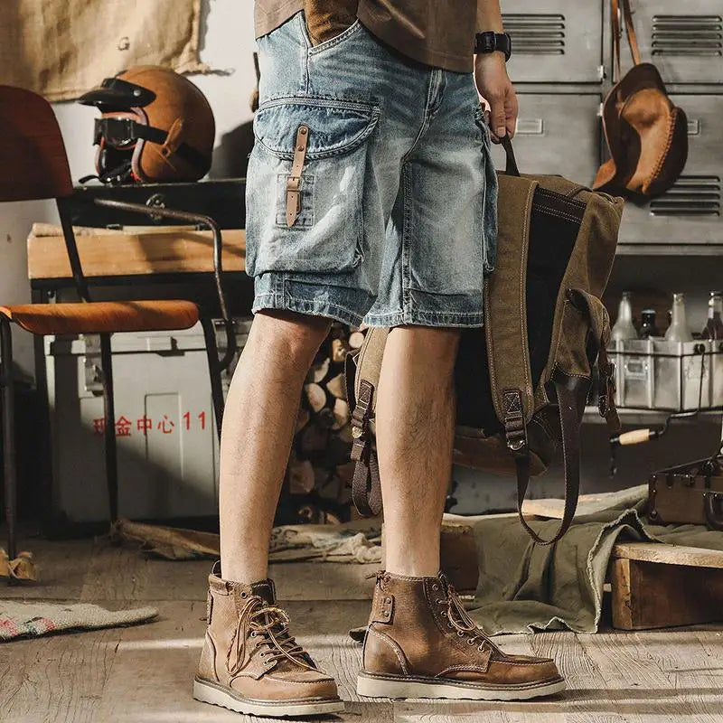 Férfi farmer cargo bermuda retro motoros stílusban – Ronex