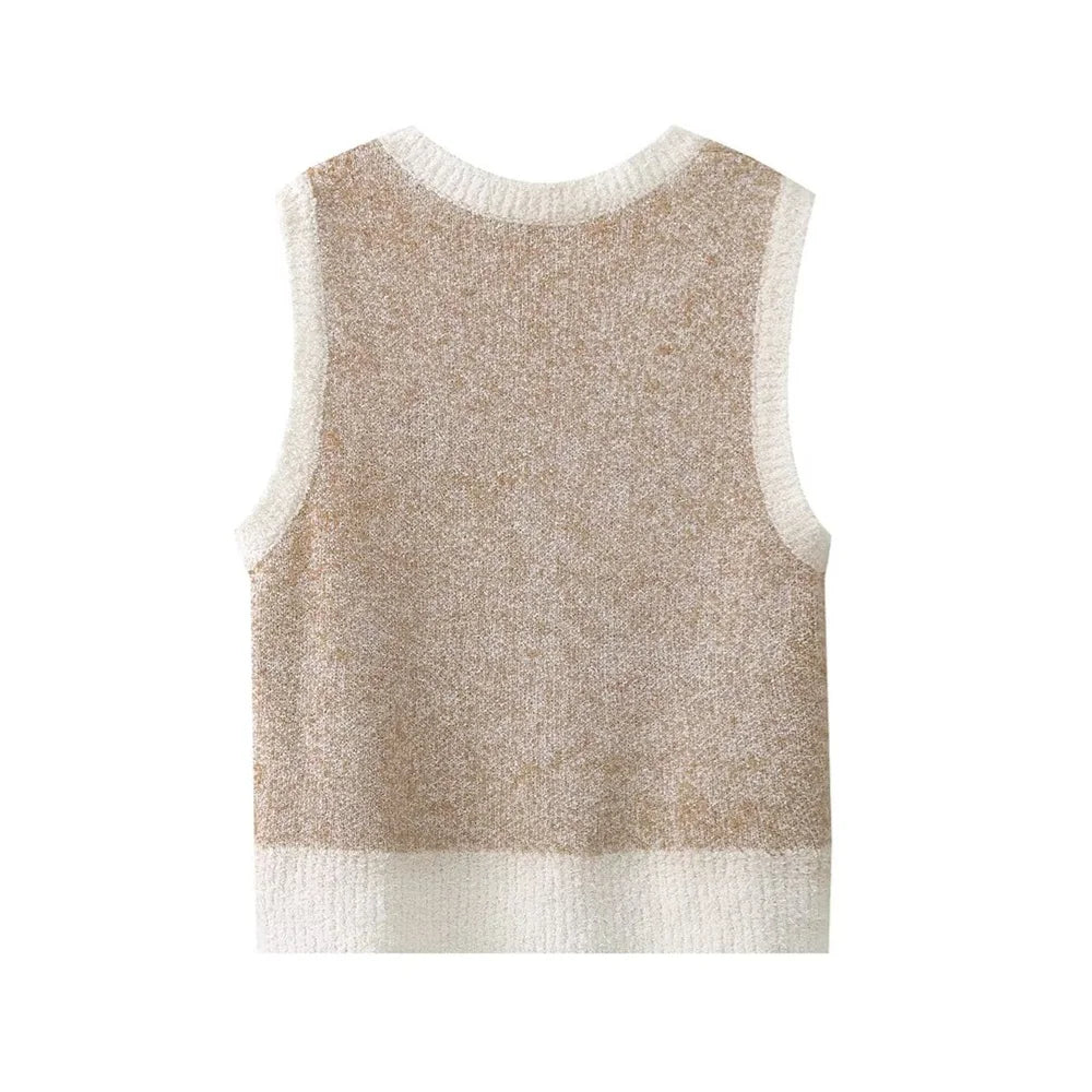 AA_KNOCKOFF Beige kötött női felső vintage jacquard mintával – Mireille