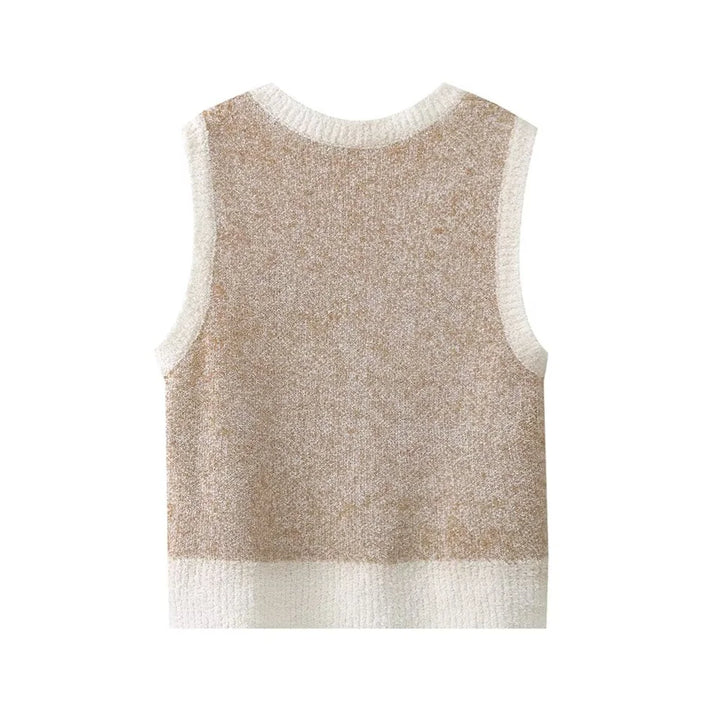 AA_KNOCKOFF Beige kötött női felső vintage jacquard mintával – Mireille
