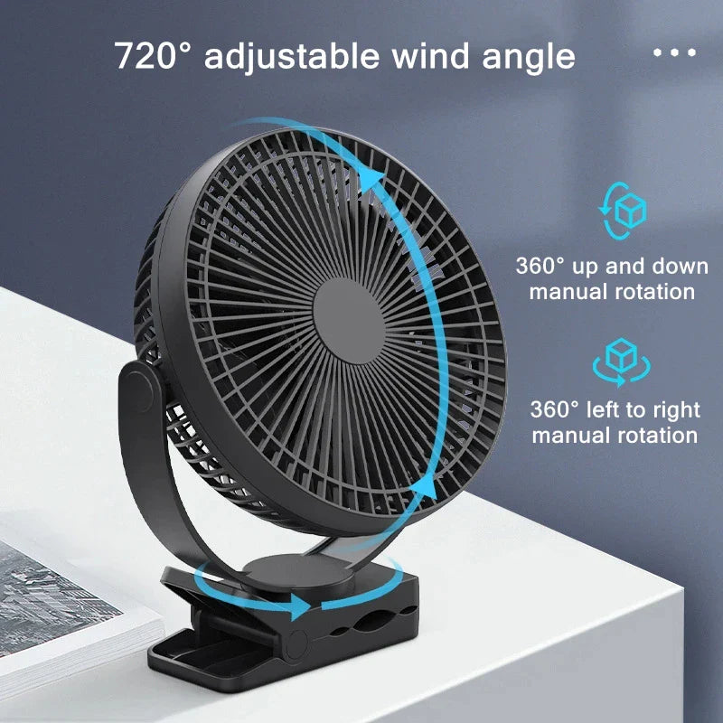 Hordozható USB újratölthető ventilátor 10000mAh akkumulátorral és klipszel – Zephyr