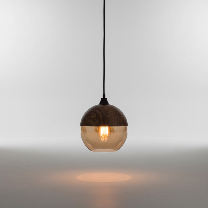 Skandinavische Holzglas Hängeleuchte - ScandiSphere