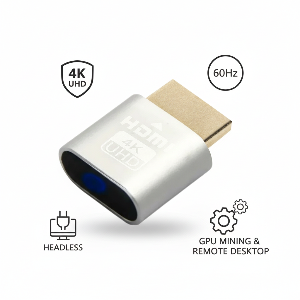 Ezüstszínű fémházas HDMI-eszköz kék LED-del, körülötte ikonok a 4K felbontásról, 60 Hz-ről és a fej nélküli használatról. 11
