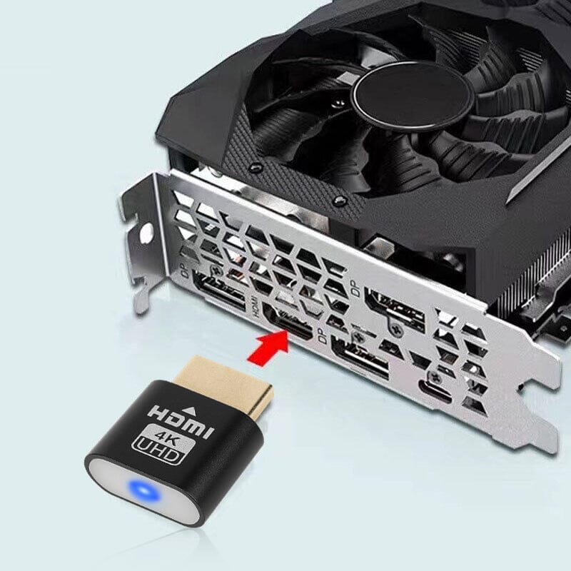 A fekete HDMI-dugó egy videokártya HDMI-kimenetéhez illesztve, piros nyíl jelöli a csatlakozási pontot. 9