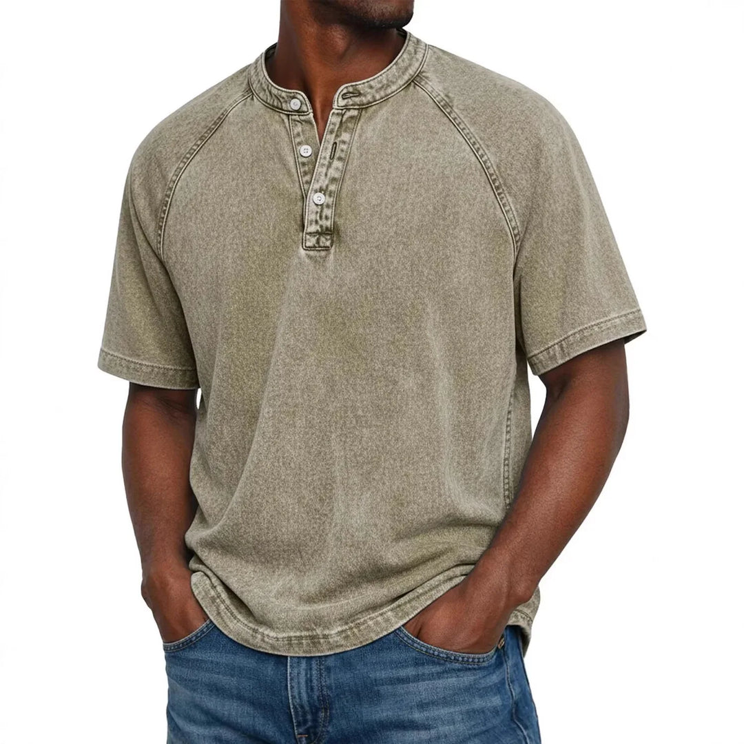 Men's Short-Sleeve Henley | Vintage Washed Button Tee 9