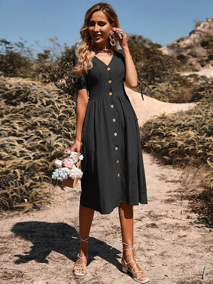 V Ausschnitt Midikleid Mit Knopfleiste - Maxine