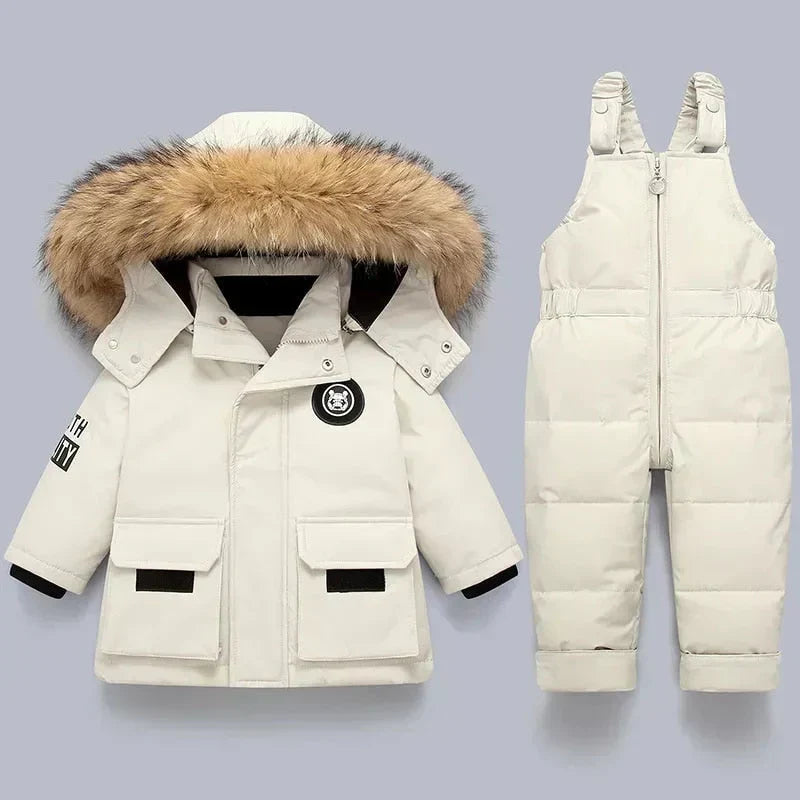 Téli szett gyerekeknek bélelt télikabáttal és kantáros hónadrággal – Emilie