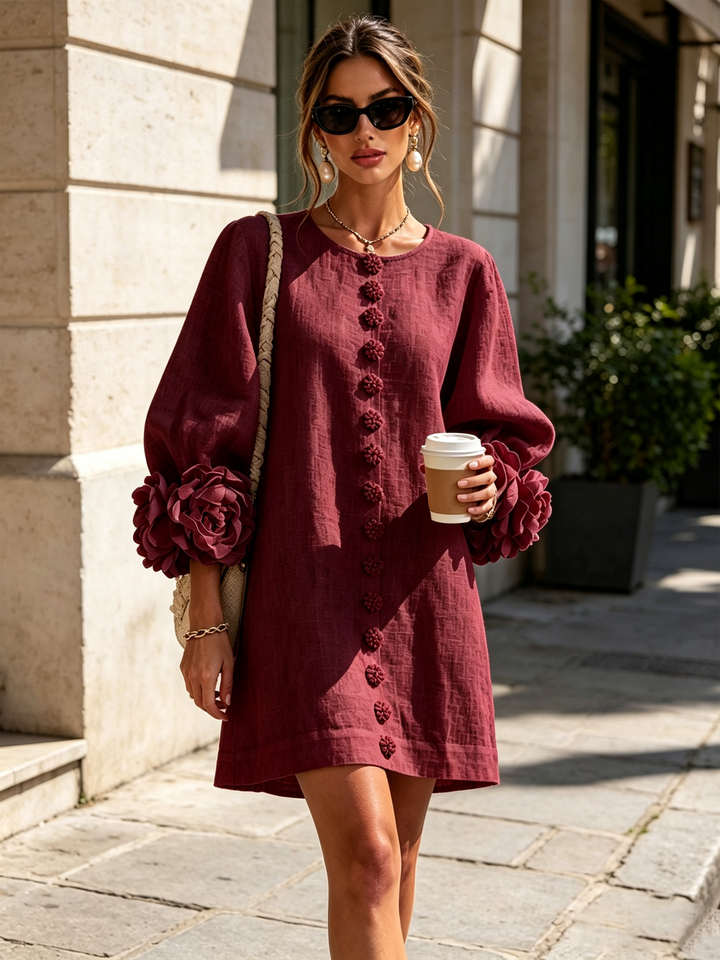 Boryana Colorful Mini Dress with Statement Ruffled Cuffs 38