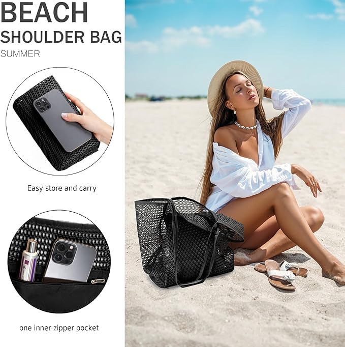 Hajtható hálós strandtáska belső zsebbel