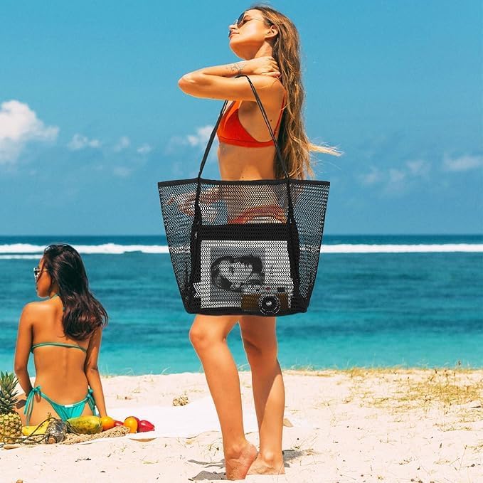 Hajtható hálós strandtáska belső zsebbel