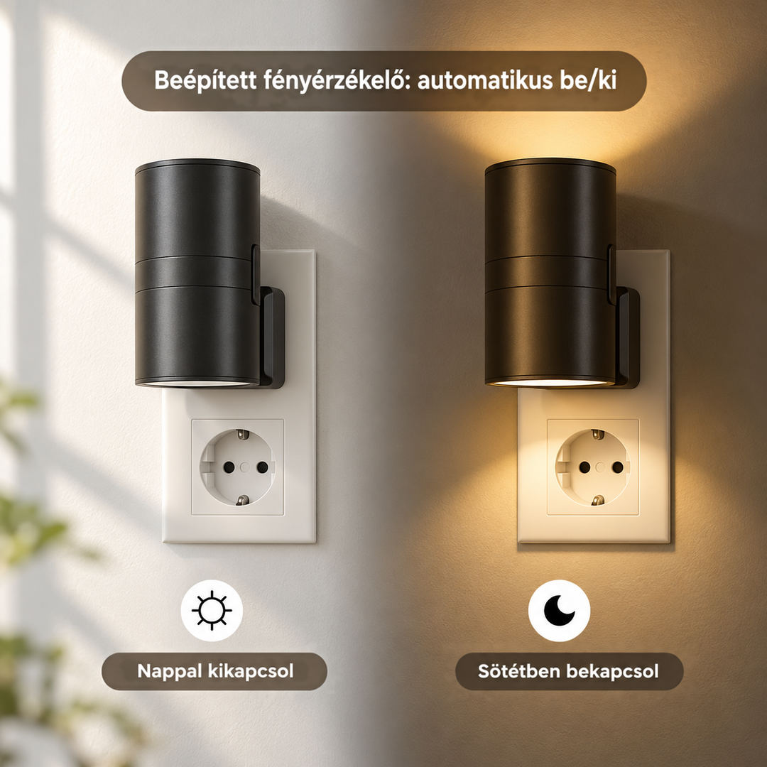 Fekete lámpa összehasonlítása: nappal kikapcsolva, sötétben a beépített érzékelő felkapcsolja a meleg fényt 3
