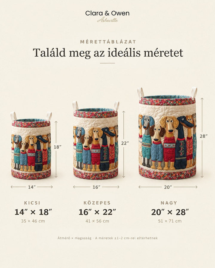 Méretábra a kosár három méretéről egymás mellett, átmérőt és magasságot jelző nyilakkal 5
