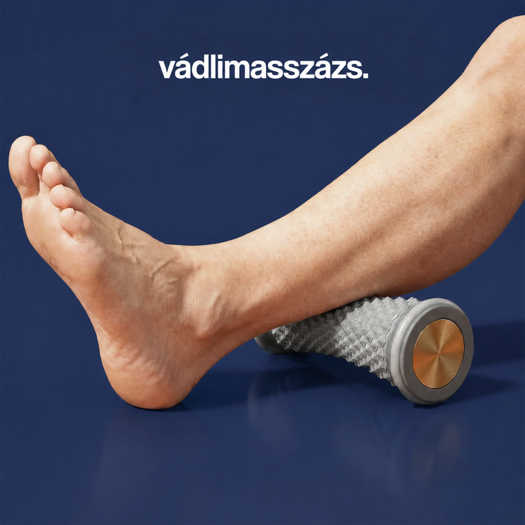 Kinyújtott láb vádlija a hengeren pihen, a vádli masszírozását szemléltetve 3