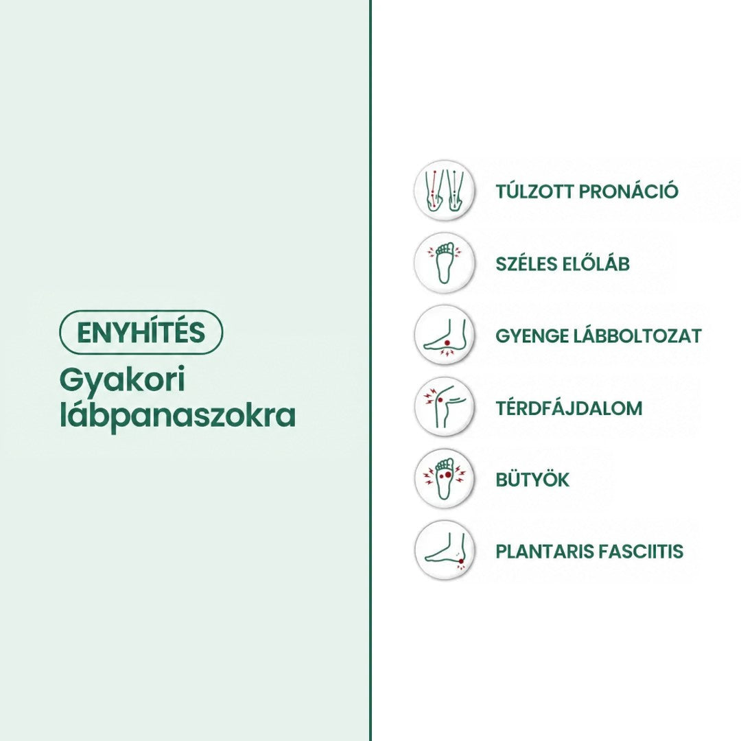 Infografika ikonokkal a lábpanaszokról, amelyekre a cipő enyhülést kínálhat, spanyol szöveggel 3