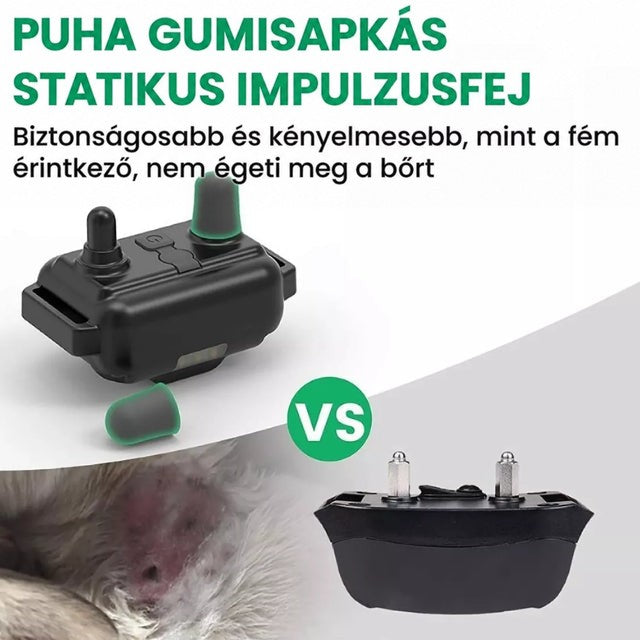 A nyakörv puha gumi érintkezőfejei szemben a fémes érintkezőkkel, alul irritált kutyabőr közeli képe 3