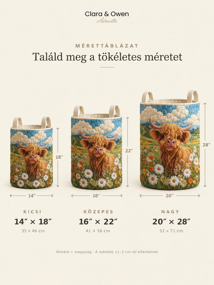 Méretezési ábra: a kosár három változata egymás mellett, kicsi, közepes és nagy méretben, a magasság és az átmérő jelölésével. 6
