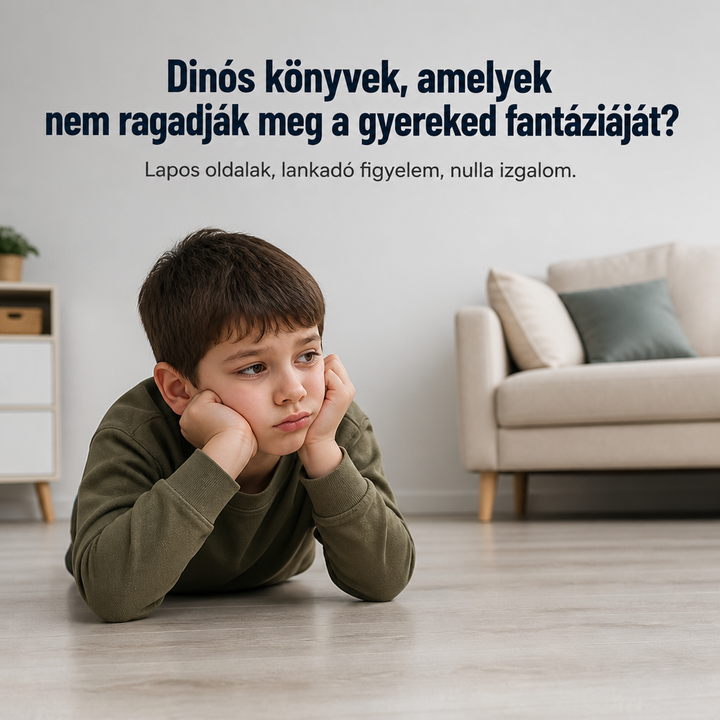 Unott kisfiú hason fekszik a padlón, két tenyerébe támasztva az arcát, a háttérben kanapé 2