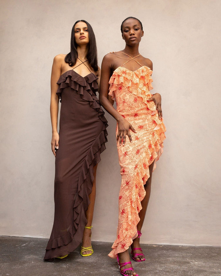 Chiffon Maxi Ruha Ráncokkal és Keresztpánttal – Elenna
